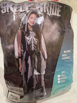 Women Skeleton Zombie Bride Costumes Halloween Fancy Party Dress with Hair Band.