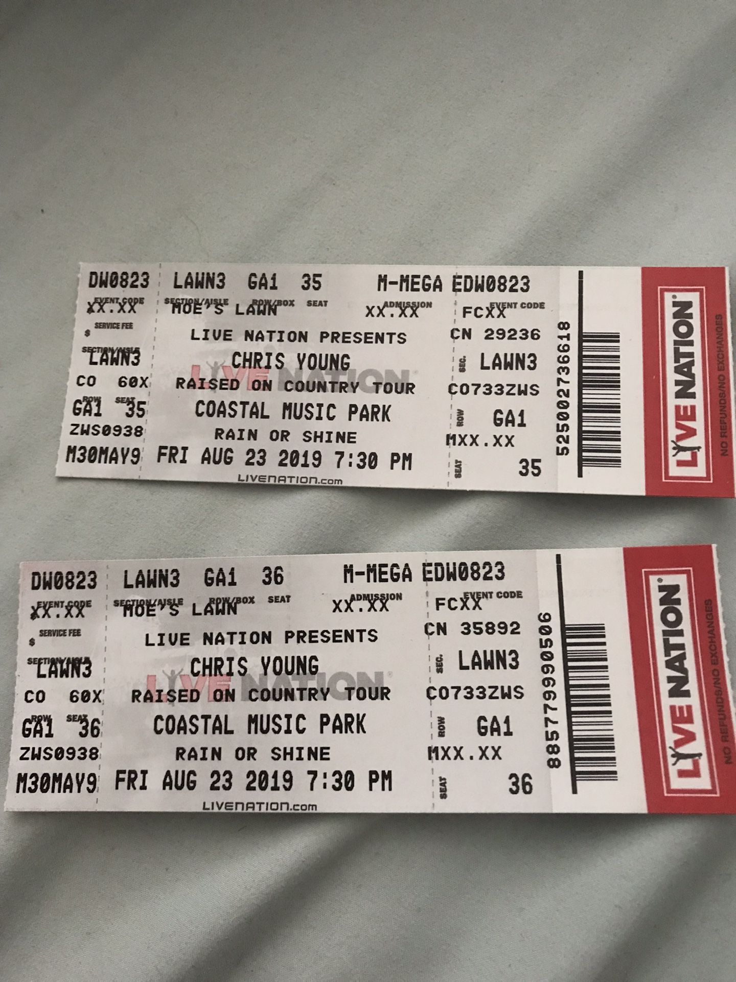 2 Lawn tickets to Chris Young