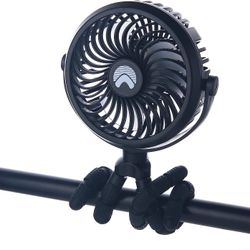 Portable Small Stroller Fan with Lights, Rotate Flexible Tripod Clip On Fan