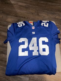 Brand New Custom NY Giants Football Jersey Sz L - Barbados Area Code - Away Blue