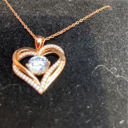 Rose Gold 14K Plated 18 Inch Heart Necklace Over 925 Silver