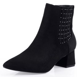 New in box Women's Ankle Boots Pointed Toe Low Block Heel Booties with Rhinestones Size 9 , Black