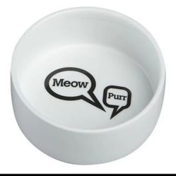 Crate & Barrel Meow Purr Speech Bubbles White Ceramic Cat Food/Water Bowl