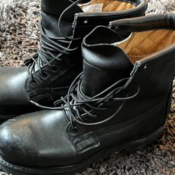 Black Leather Combat Boots With Vibrant Soles