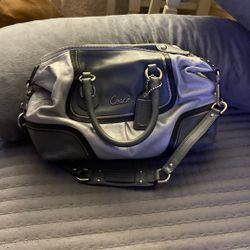 Coach Bag Gray And Silver With A Pink Interior 
