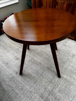 Round Walnut Wood Side Table