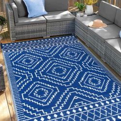 Large Outdoor Rugs Patios Decor, 6x9ft Waterproof Reversible Plastic Straw Outside Area Rug, Stain & UV Resistant Camping Rugs for Outside You