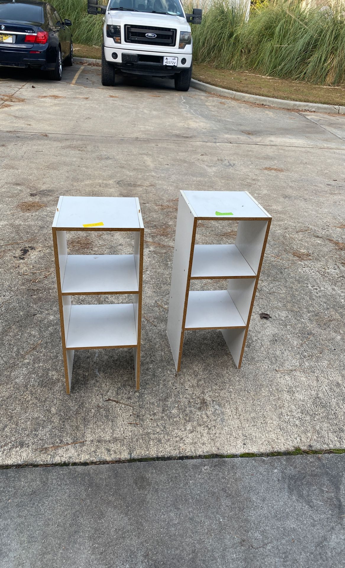 Stackable white storage shelves