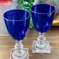 Set of Two Seneca Cobalt Depression Glass Cordials 