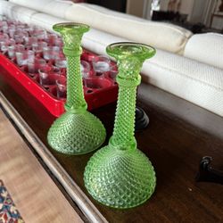 Green Westmoreland Diamond  Candle Sticks