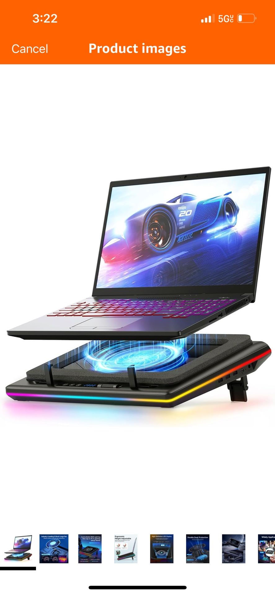 llano V12 RGB Laptop Cooling Pad, Gaming Laptop Cooler with 5.5 Inch Powerful Turbofan, Fast Cooling Laptop 15.6-21in, Adjustable Speed, Touch Control