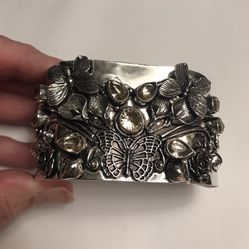 Morganite Stamped Solid 925 Sterling Silver Cuff Bracelet 