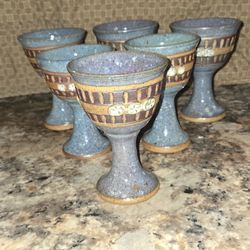 Vintage Blue Pottery Goblets