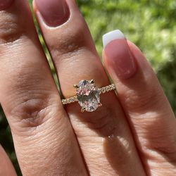 Brand New Yellow Gold Over Sterling Silver 925 Engagement Ring With Oval Cut CZ And Hidden Halo
