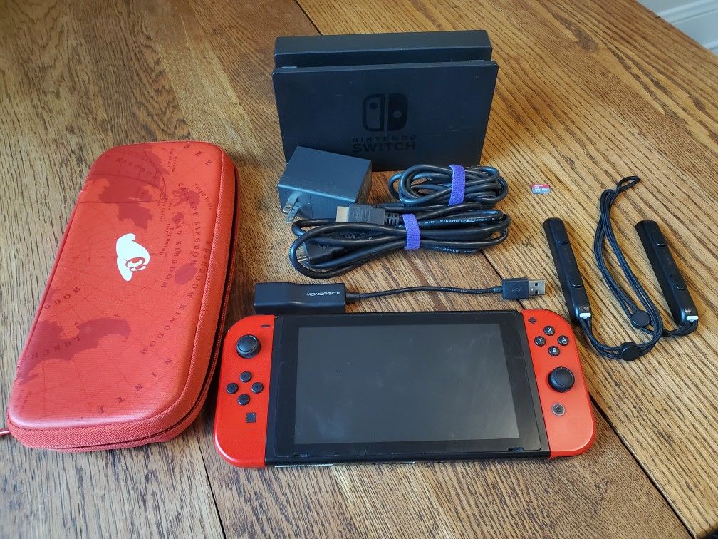 Nintendo Switch Mario Odyssey Edition (w/ red joycons) Console +SD Card & more