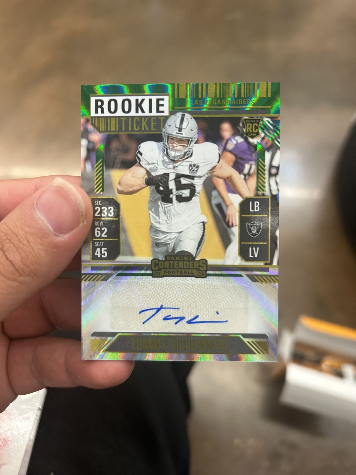 TOMMY EICHENBERG Rookie Card Autograph Raiders Linebacker 2024 Panini Contenders!
