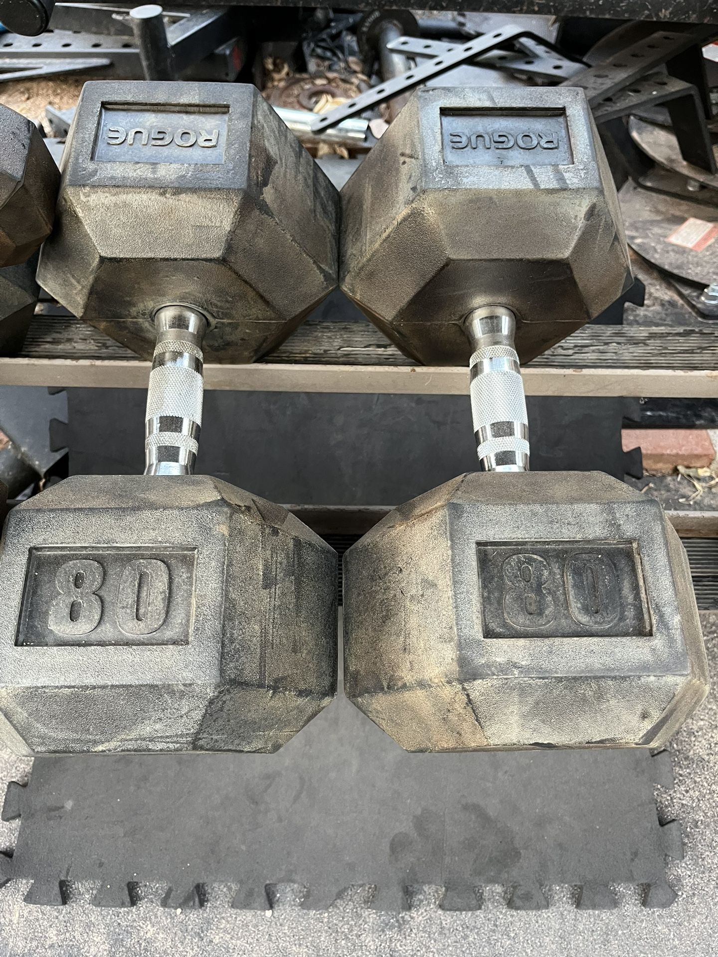 80lb Rogue Hex Rubber Dumbbell Set Weights