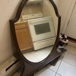 Antique Brown Wood Dresser Mirror 