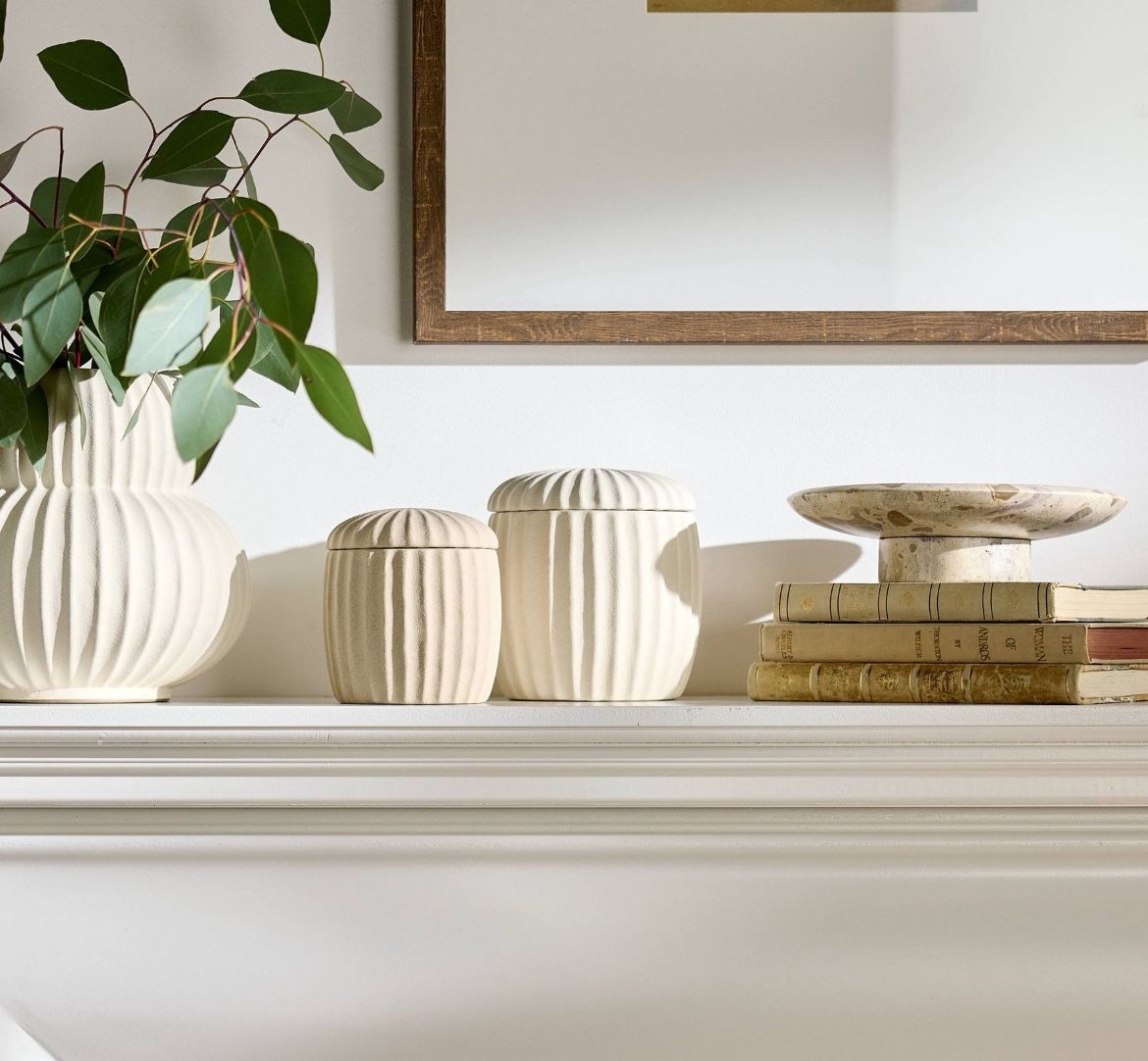 Set of 2 Matte Ceramic Canisters - Threshold™ designed with Studio McGee: Ribbed Design, Hand Wash, Neutral Shades