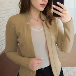 Split Open Front Elegant Long Sleeve Blazer For Office 