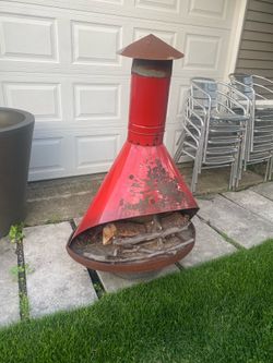 Vintage rustic Red Metal Cone Fireplace
