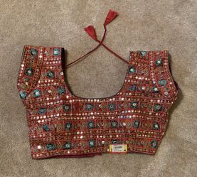 Red and gold with silver accents crop top or blouse size 8￼