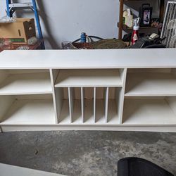 White Entertainment Stand / TV Stand With Cubbies For Storage