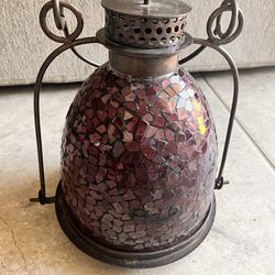 Purple Mosaic glass and metal candle holder