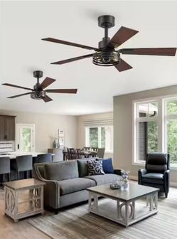 HINNIXY 42 in. Ceiling Fan with Light, Brown (2-Pack)