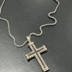 David Yurman Chevron Cross Pendant With Black Diamonds 