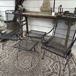 Pair of Metal Patio Lounge Chairs with Nesting Tables 
