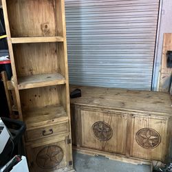 Wooden Desk With Matching Bookshelf And Chair. 