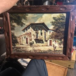 Framed Vintage Art On Wood 