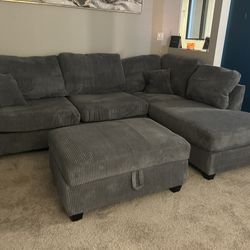 Brand new comfy corduoy sectional set w/ ottoman