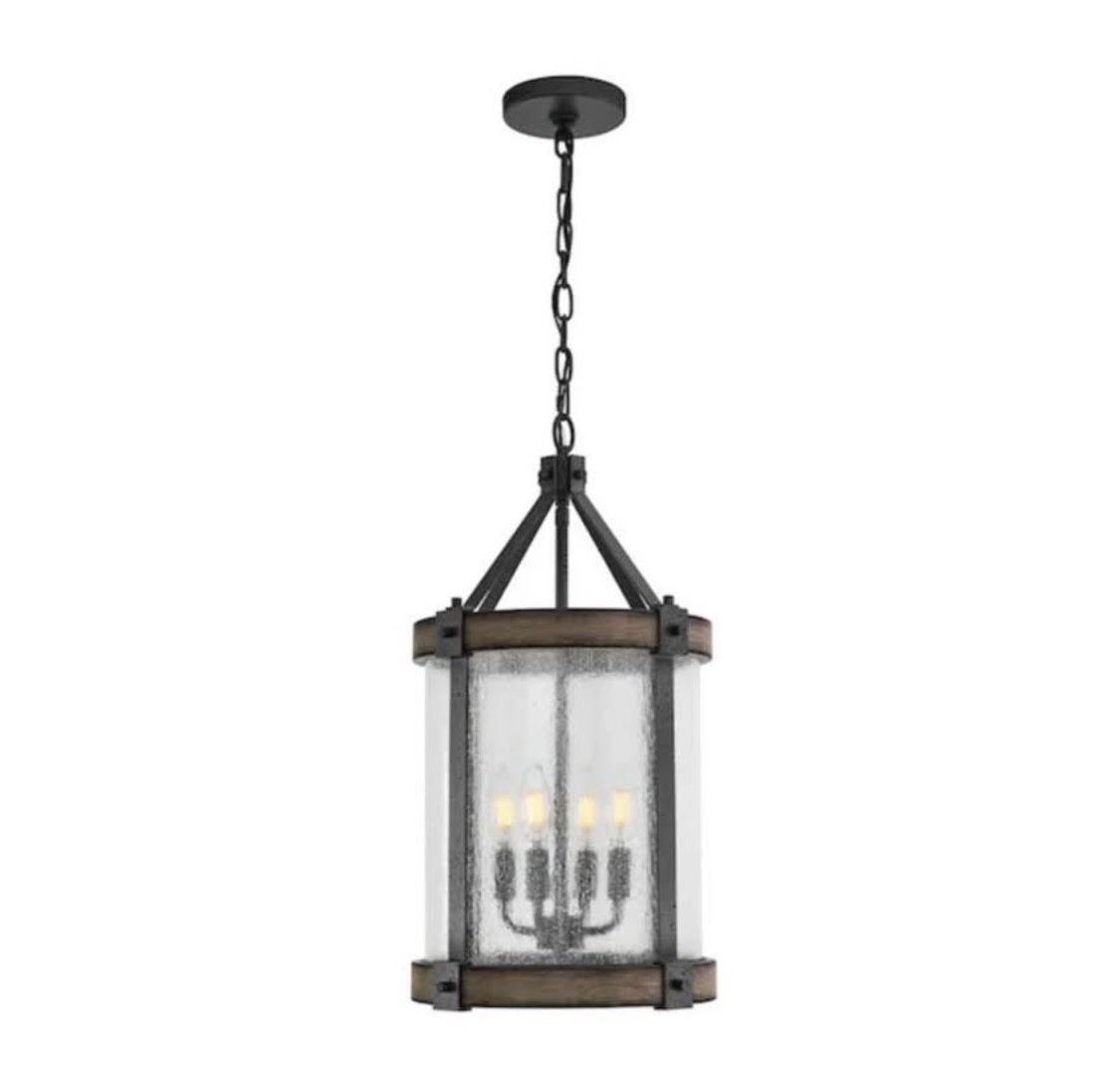 Kichler Barrington 4 -Light Anvil Iron and Distressed Antique Grey Farmhouse Seeded glass pendant