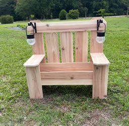 Chair Style Planter with solar lights. Cedar wood. No coating currently.