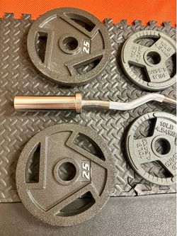 Pretty Cool Start Olympic Curl Bar with Pairs on 25s to 2.5s Pounders. BRAND NEW!! Brute W: 105#