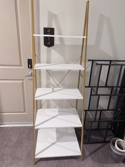 5-Tier Ladder Shelf White and Gold