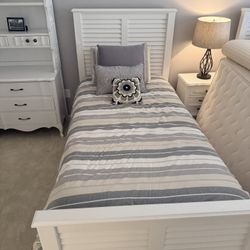 Two Tin Beds, Headboard And Footboard With Bedding, Box Springs And Mattresses 