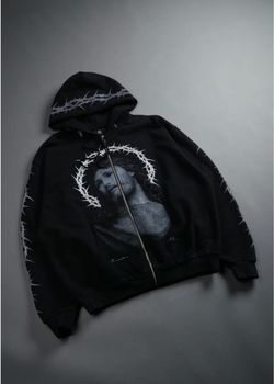 DARC SPORT NO WEAPON CROWNED MOATIS JESUS CHRIST ZIP UP HOODIE