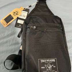 True Religion Men's Black Logo Patch Sling Bag $45 MSRP