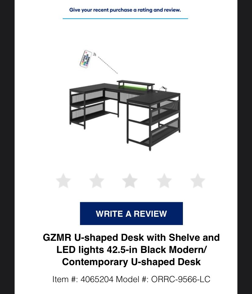 GZMR U-Shaped Desk Black 42.5in