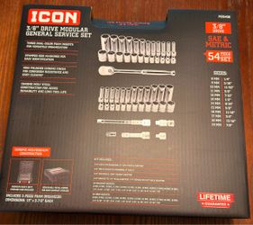 ICON 3/8” Drive SAE and Metric Modular General Service Socket Set 54-Piece