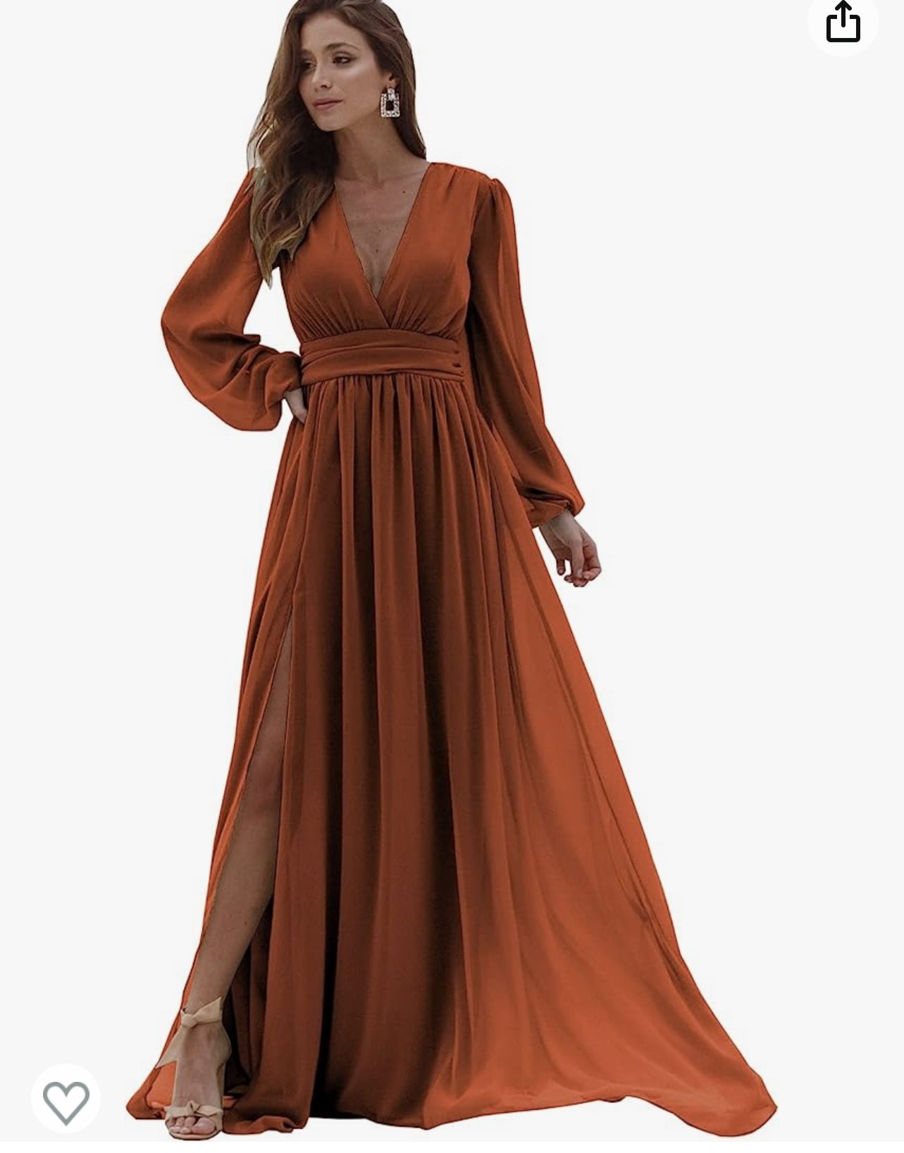 Cinnamon Color Long Sleeve Bridesmaids Dress