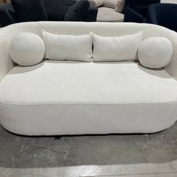 (Brand new, original $949) 68" Boucle Upholstered Loveseat with 4 Toss Pillows-Beige