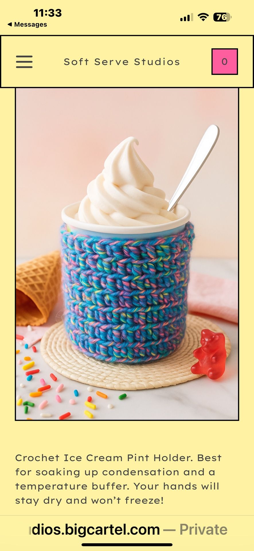 Handmade crocheted Ice Cream Cozy - Fits Popular Pint Size Ice Cream Containers