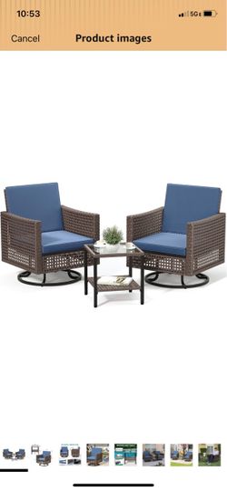 3 Piece Swivel Patio Set, Rocking Wicker Patio Furniture Set Blue