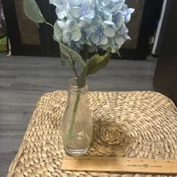 Small glass Jar vase With Baby Blue Hydrangeas