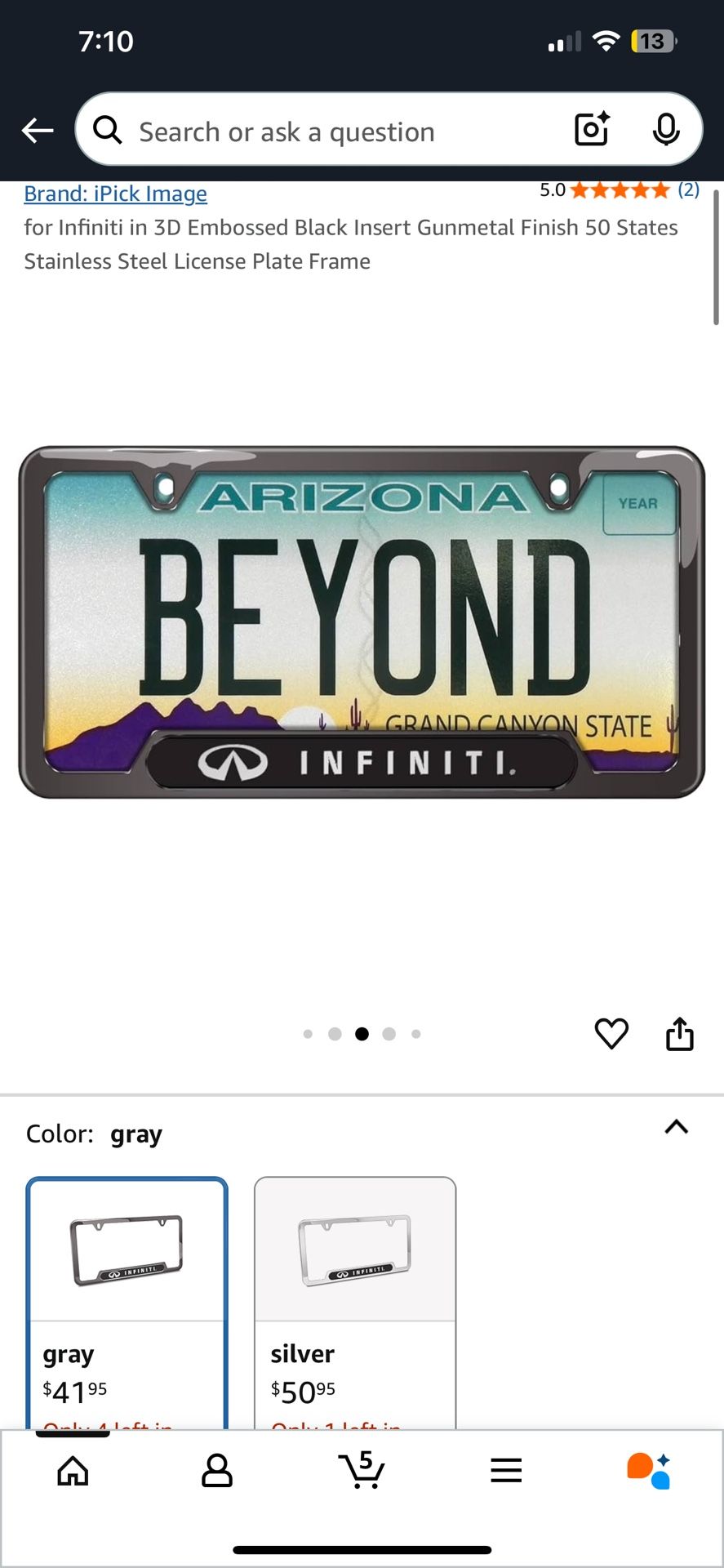 Infiniti License Plate Frame 3D Letters