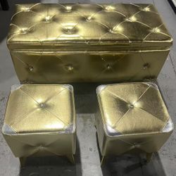 🥨3Pcs Ottoman Set, 1 Large Storage Ottoman Bench with 2 small Ottoman(Foot Rest) for Living Room Bedroom